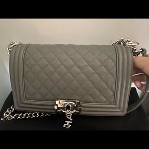 Chanel gray boy with silver hardware